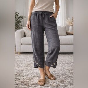 Dark Gray Waffle Knit Crop Pants with Button Detail Size L